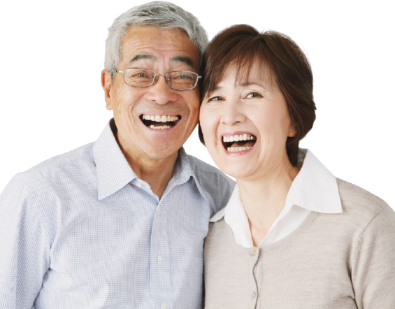 Joyful Asian senior couple laughing together covered by senior insurance plans in Overland Park