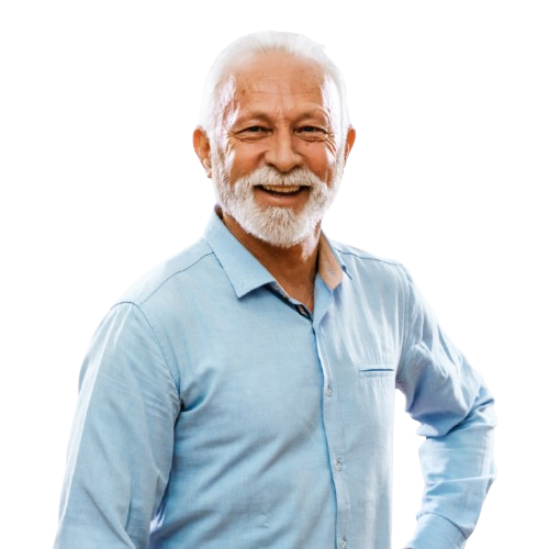 Friendly senior man with white beard smiling as satisfied Overland Park insurance customer